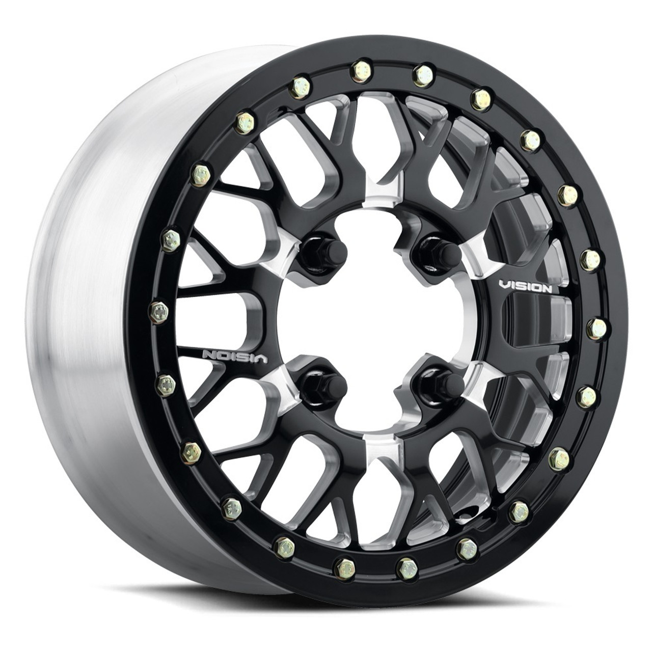 15" Vision ATV 346 Storm Gloss Black Milled Spoke 15x7 Wheel 4x4.5 61mm Rim