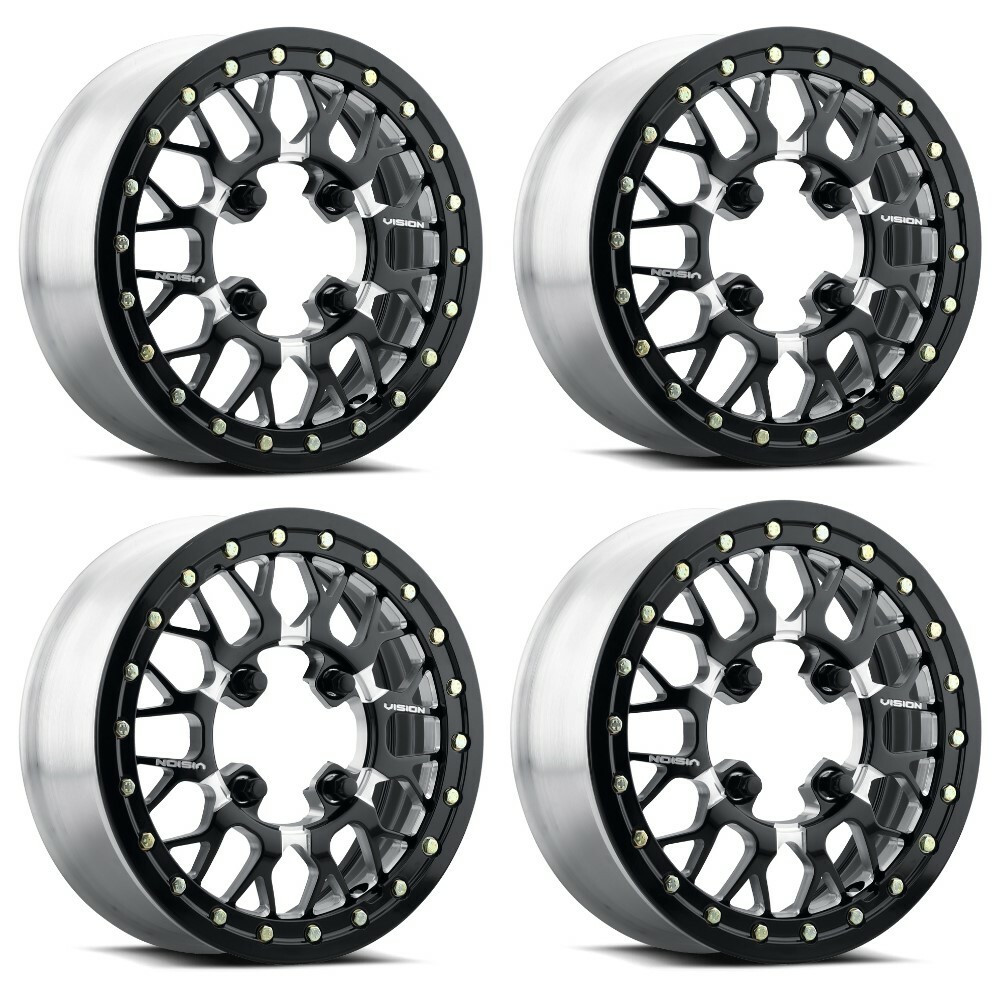 Set 4 15" Vision ATV 346 Storm Gloss Black Milled Spoke 15x7 Wheels 4x4.5 38mm
