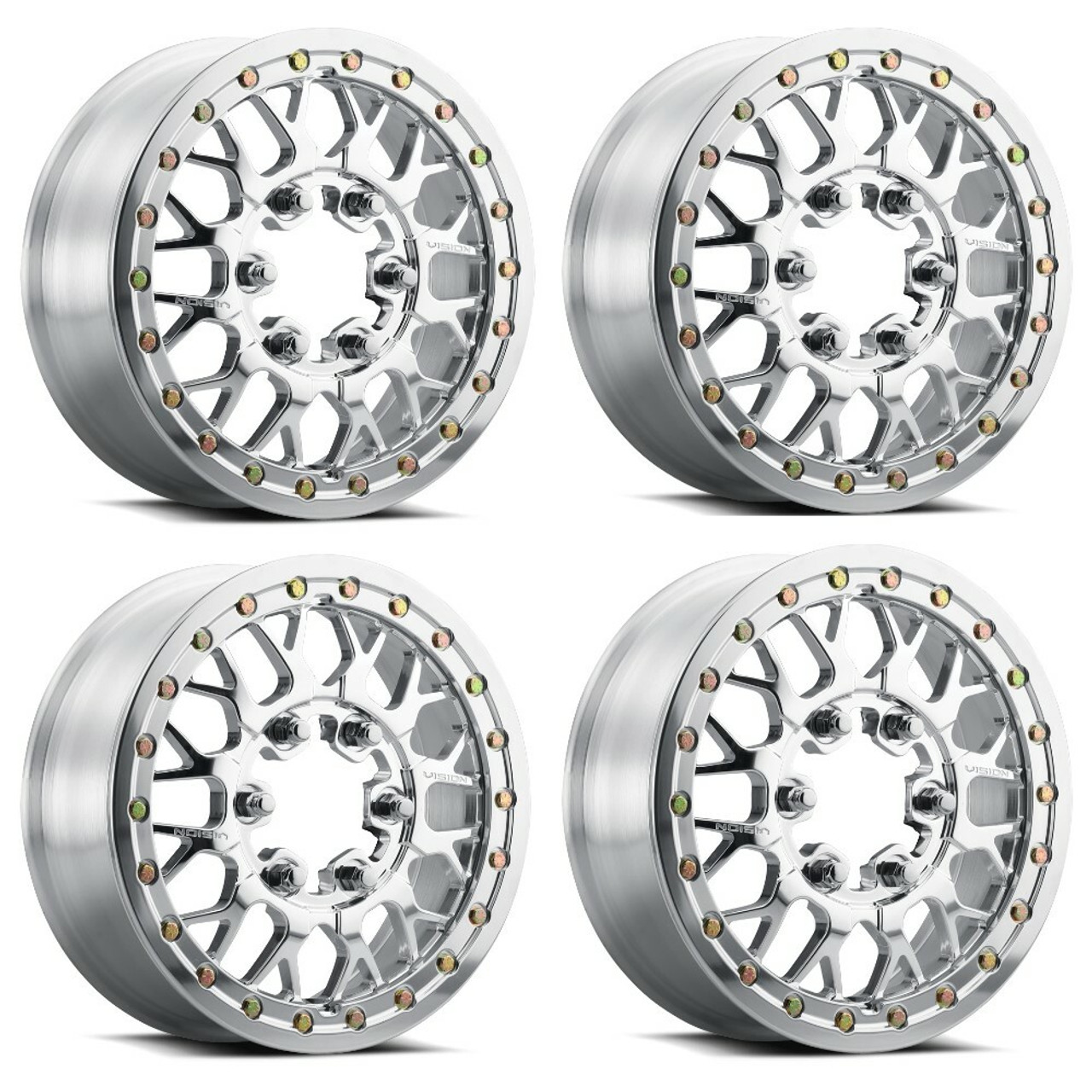 Set 4 15" Vision ATV 346 Storm Polished 15x6 Wheels 6x5.5 50.6mm Beadlock Rims