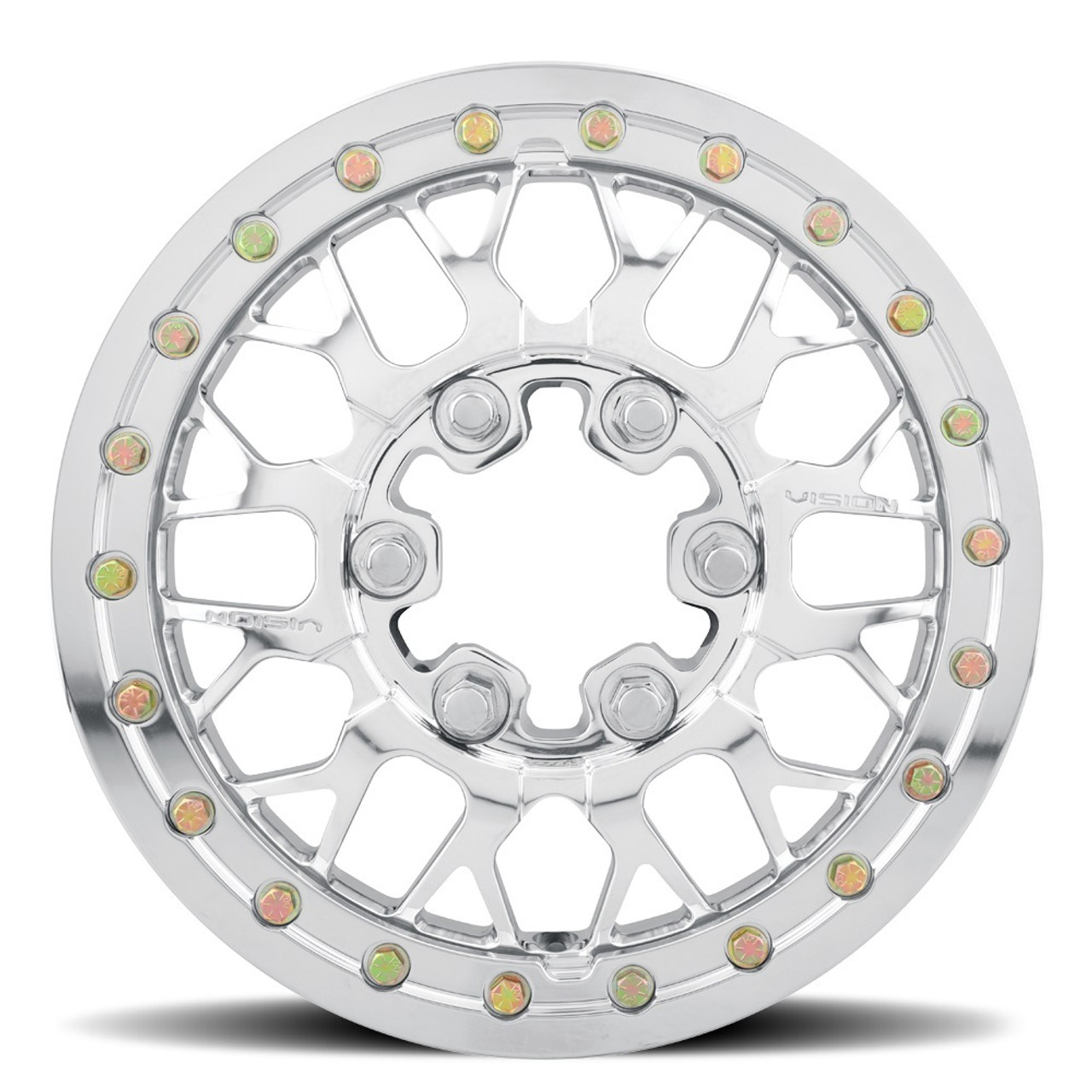 Set 4 15" Vision ATV 346 Storm Polished 15x6 Wheels 6x5.5 50.6mm Beadlock Rims