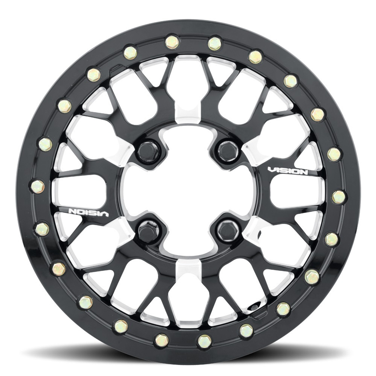 15" Vision ATV 346 Storm Gloss Black Milled Spoke 15x6 Wheel 4x156 50.6mm Rim