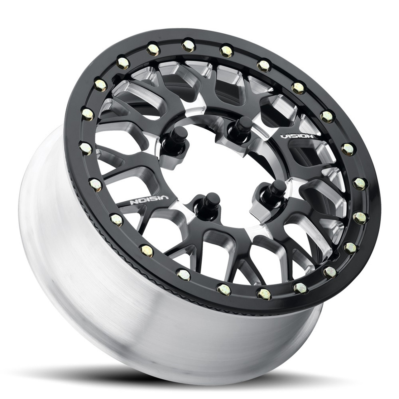 15" Vision ATV 346 Storm Gloss Black Milled Spoke 15x6 Wheel 4x156 50.6mm Rim