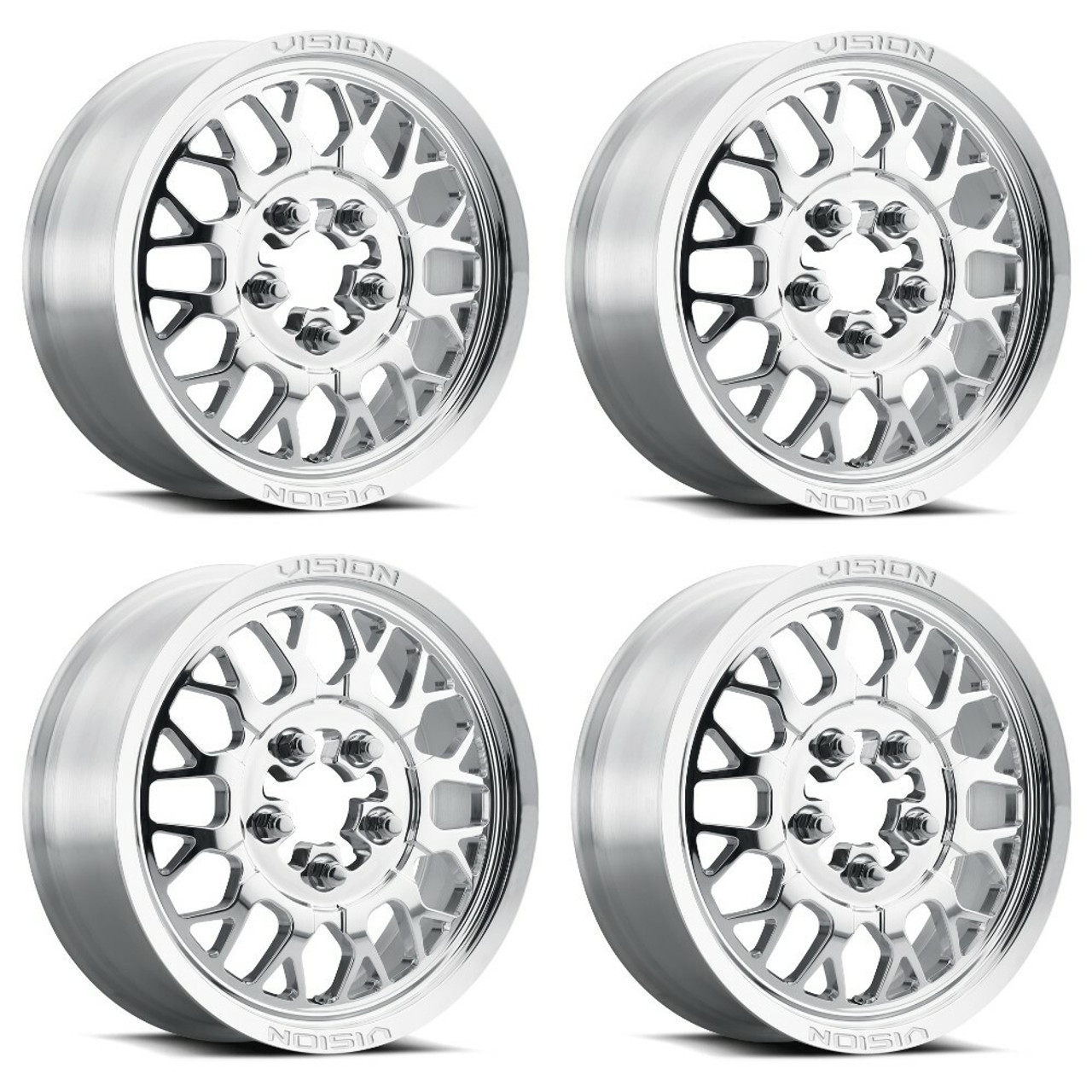 Set 4 15" Vision ATV Storm 346 Polished 15x6 Wheels 5x4.5 50.6mm Rims