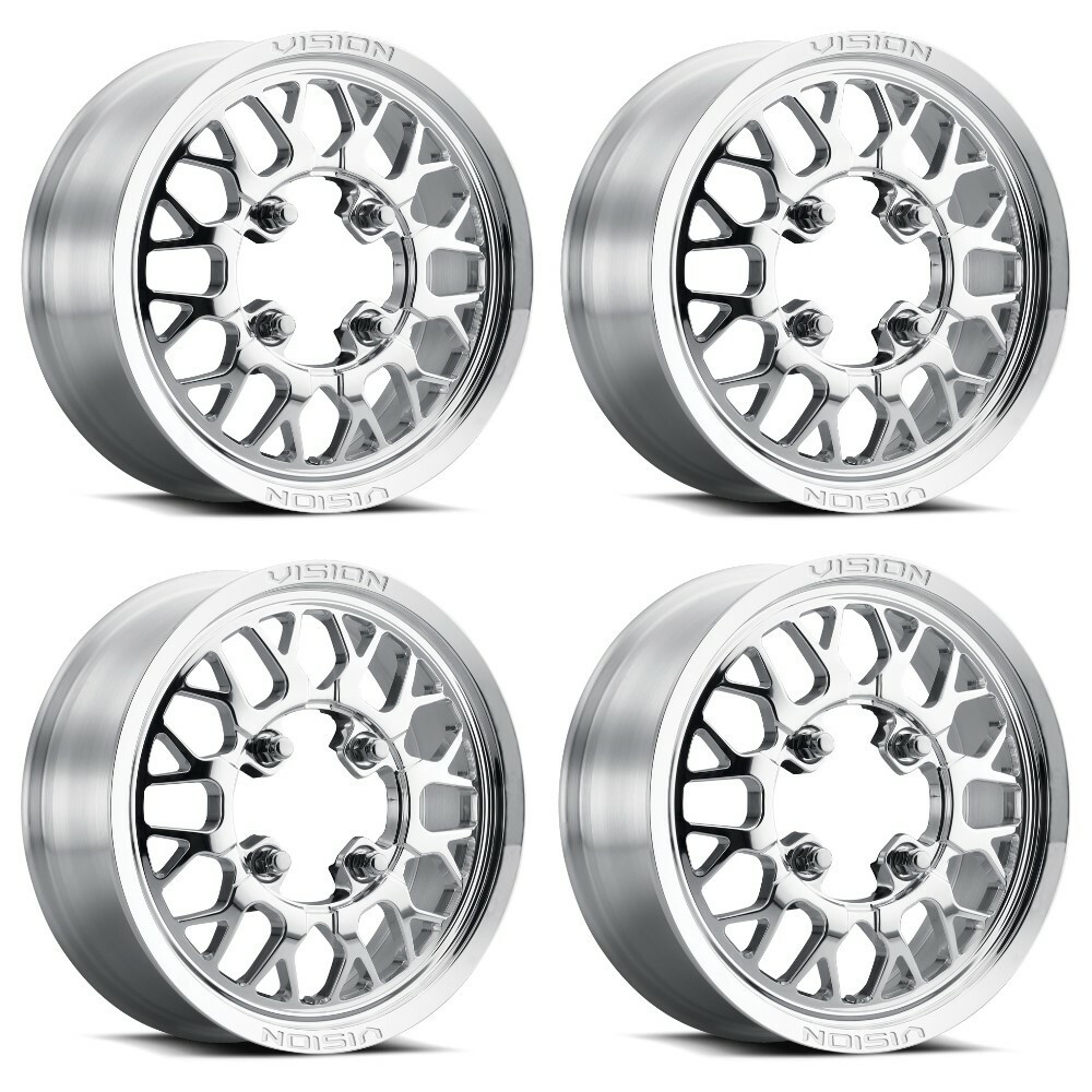 Set 4 15" Vision ATV 346 Storm Polished 15x6 Wheels 4x156 50.6mm Rims