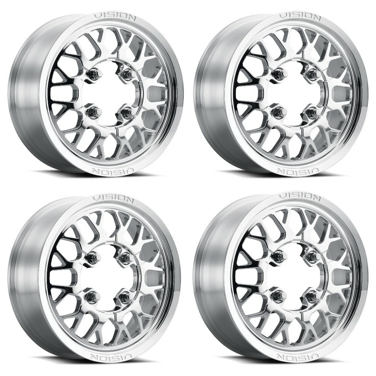 Set 4 15" Vision ATV 346 Storm Polished 15x6 Wheels 4x136 50.6mm Rims
