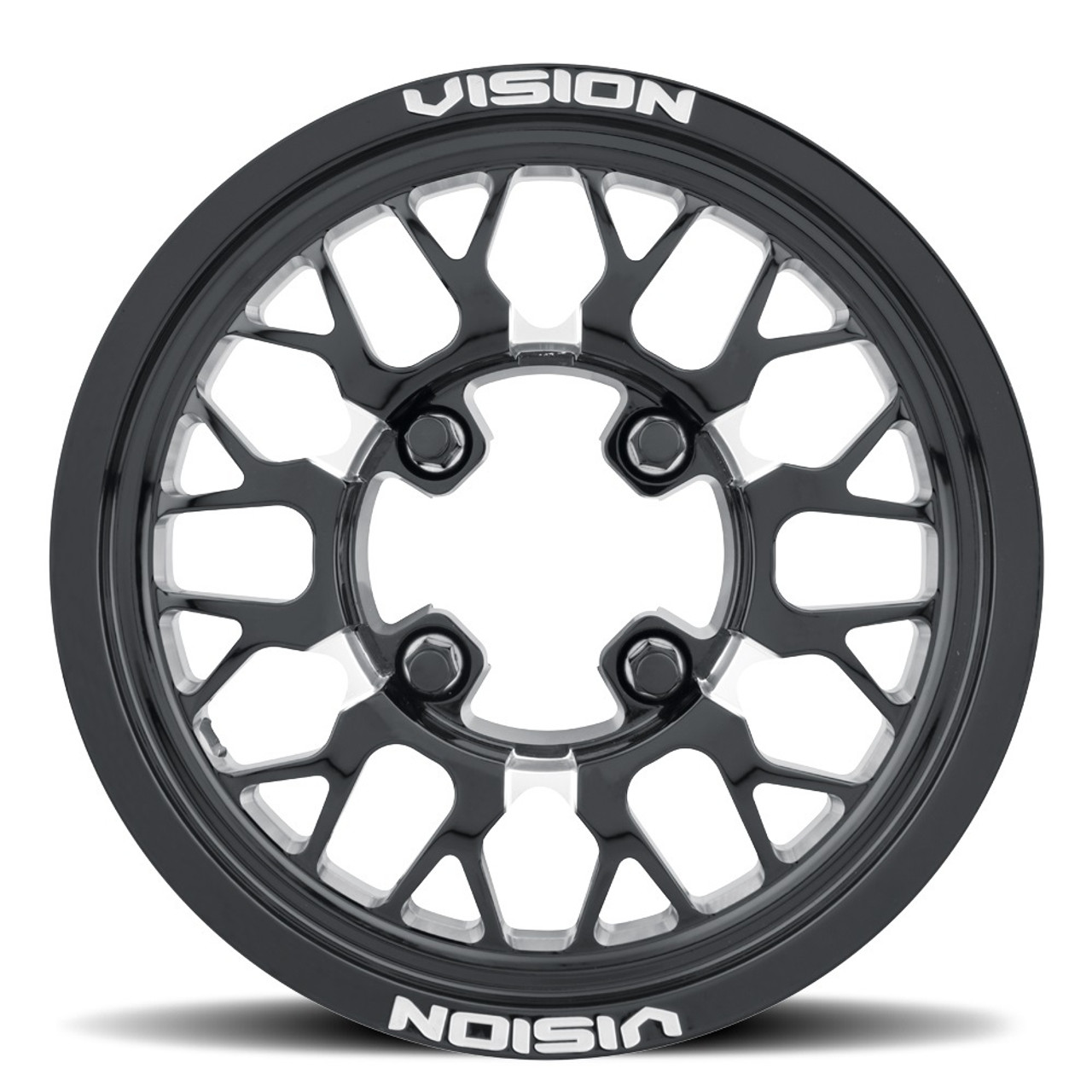 15" Vision ATV 346 Storm Gloss Black Milled Spoke 15x10 Wheel 4x136 0mm Rim