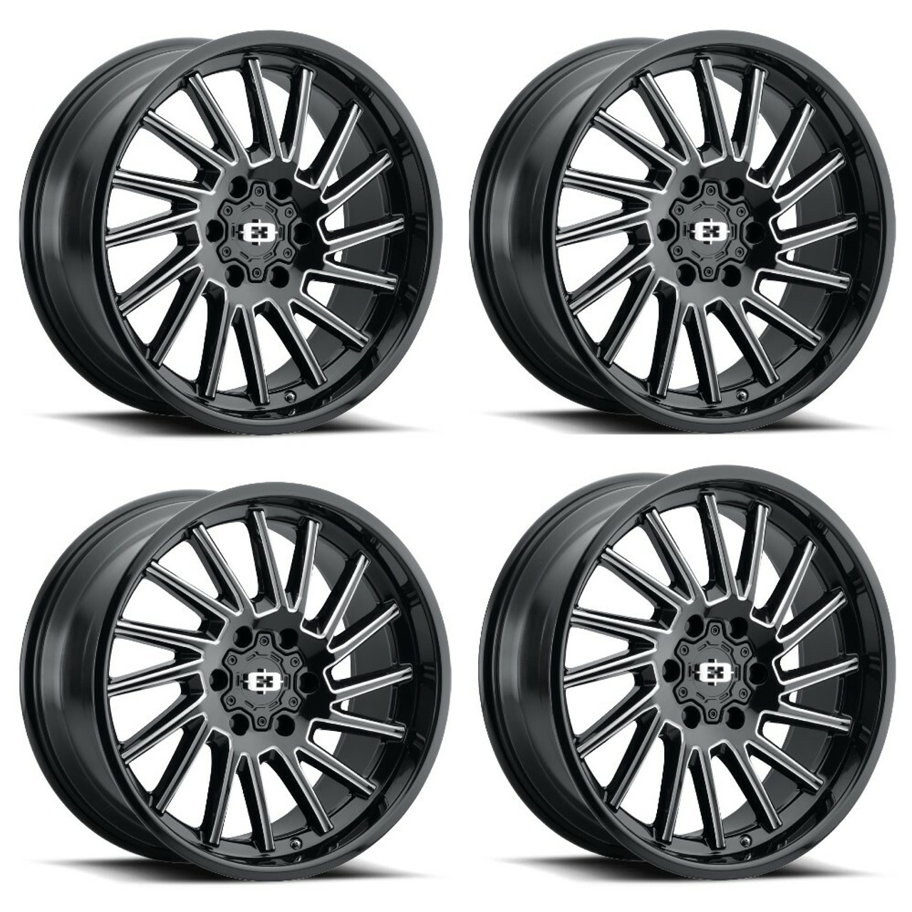 Set 4 20" Vision 306 Rapier Gloss Black Milled Spoke 20x12 Wheels 6x5.5 -51mm