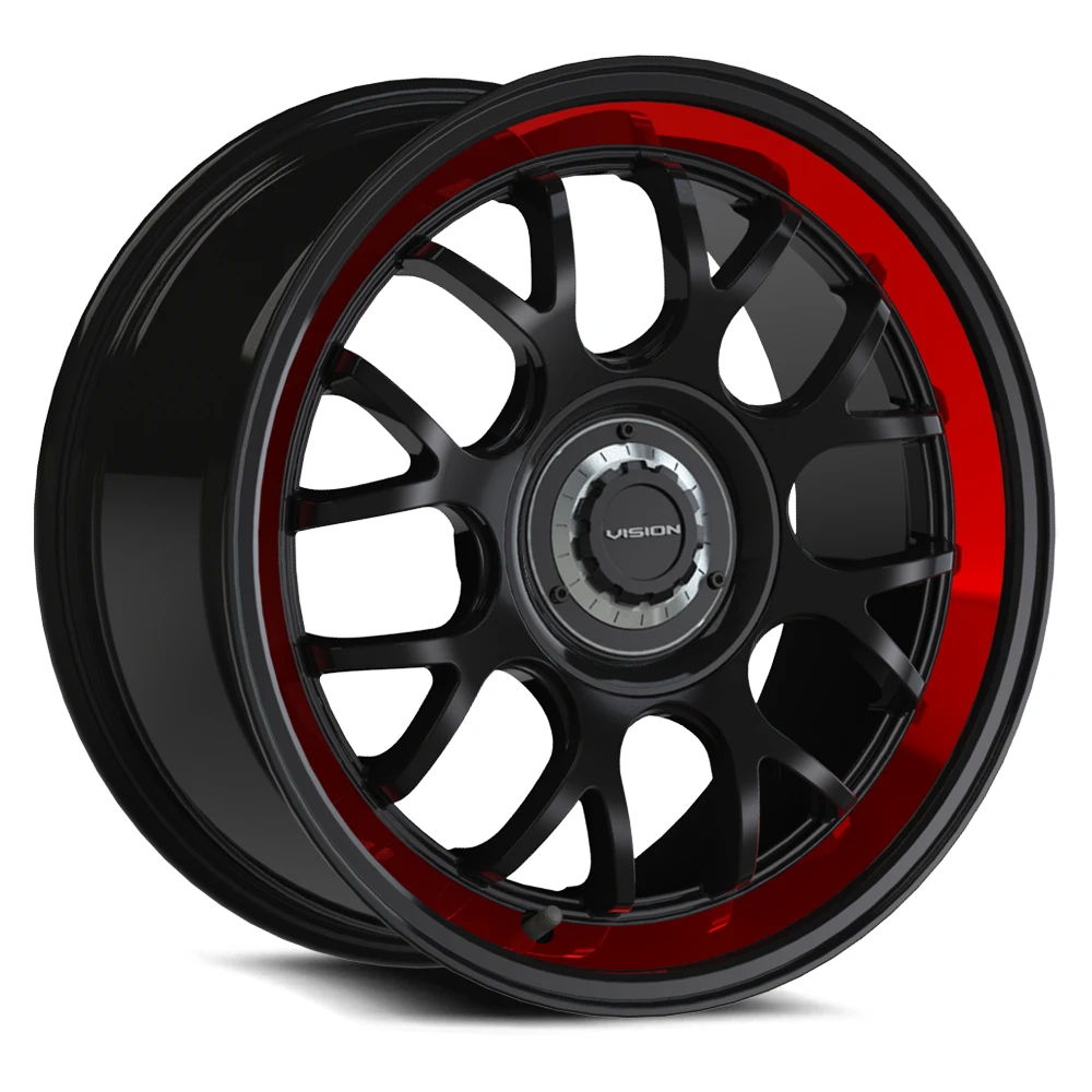 Set 4 20" Vision 478 Alpine Gloss Black Red Tint Brushed Lip 20x8.5 Wheels 5x4.25 (5x108) 35mm Rims