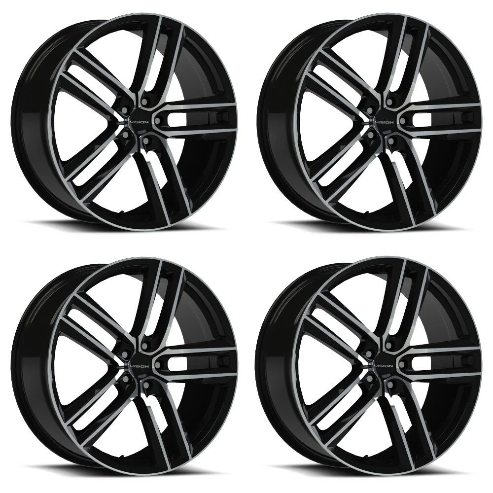 Set 4 19" Vision 475 Clutch Gloss Black Machined Face 19x8.5 Wheels 5x4.25 (5x108) 42mm Rims