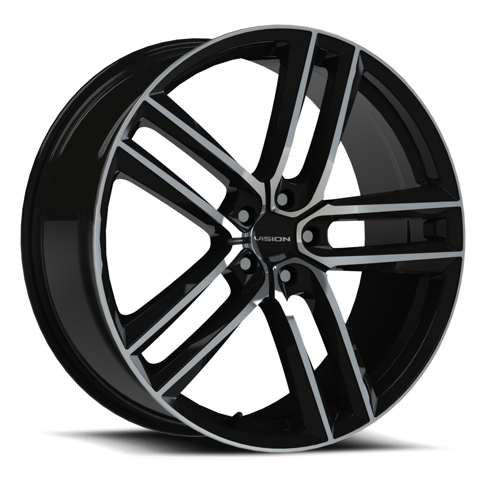 19" Vision 475 Clutch Gloss Black Machined Face 19x8.5 Wheel 5x120 35mm Rim