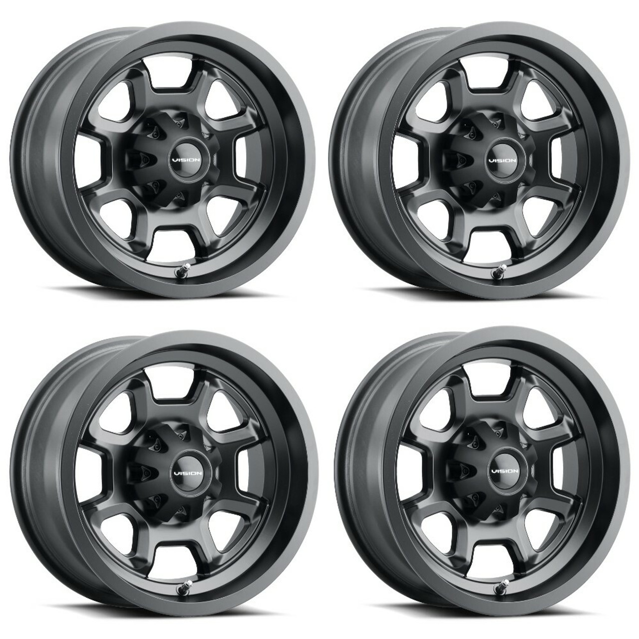 Set 4 14" Vision ATV 415 Bomb Matte Black 14x7 Wheels 4x115 2.5mm Rims