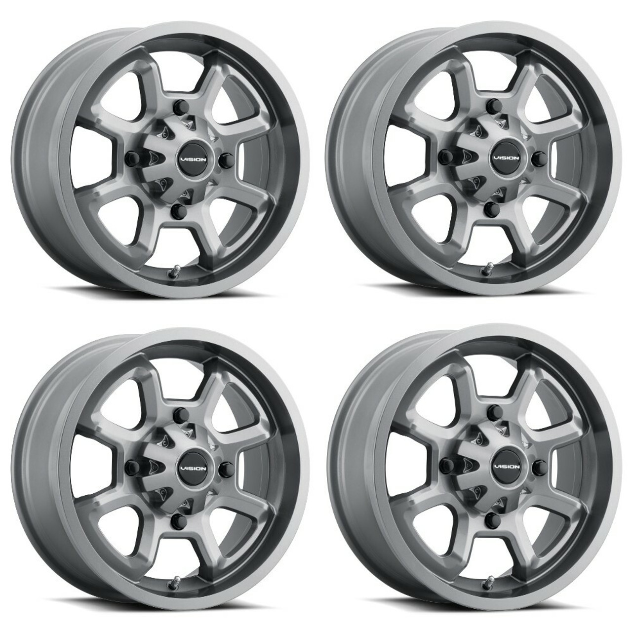 Set 4 14" Vision ATV 415 Bomb Gunmetal 14x7 Wheels 4x110 38.1mm Rims
