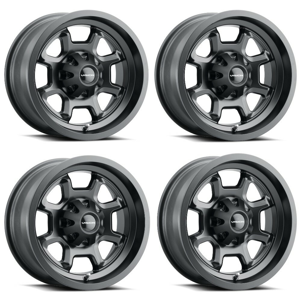 Set 4 12" Vision ATV 415 Bomb Matte Black 12x7 Wheels 4x156 2.5mm Rims