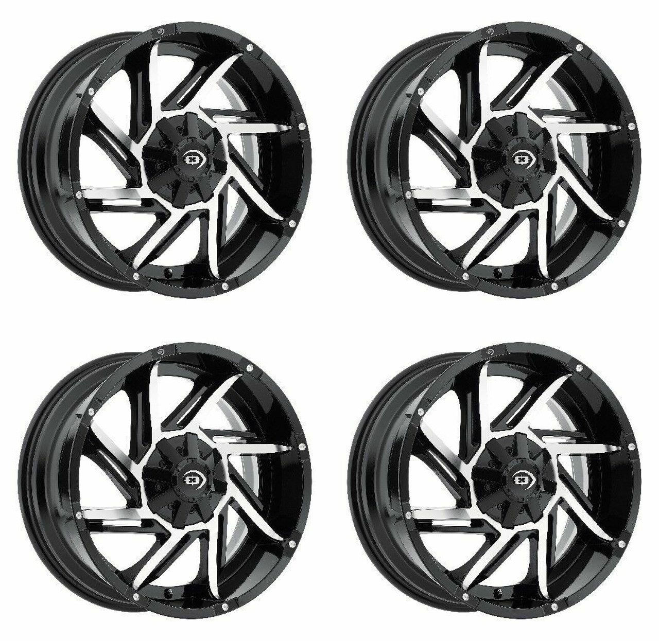 Set 4 20" Vision Off Road 422 Gloss Black Machined Face 20x9 Wheels 6x135 -51mm