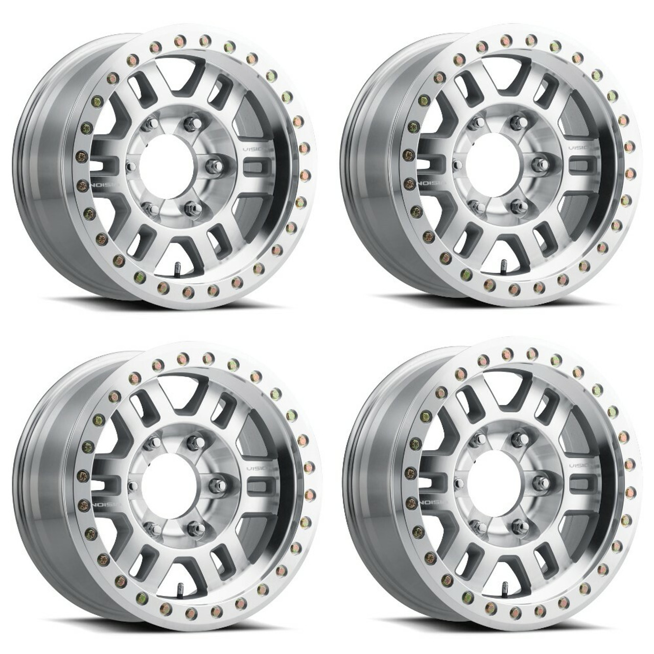 Set 4 17" Vision Beadlock 398BL Machined 17x9.5 Wheels 6x5.5 (6x139.7) -44mm Rim