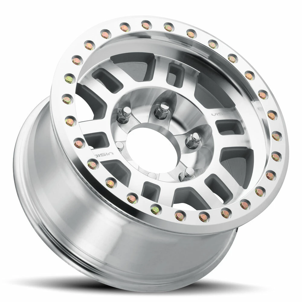 Set 4 17" Vision Beadlock 398BL Machined 17x9.5 Wheels 5x5 (5x127) -44mm Rims