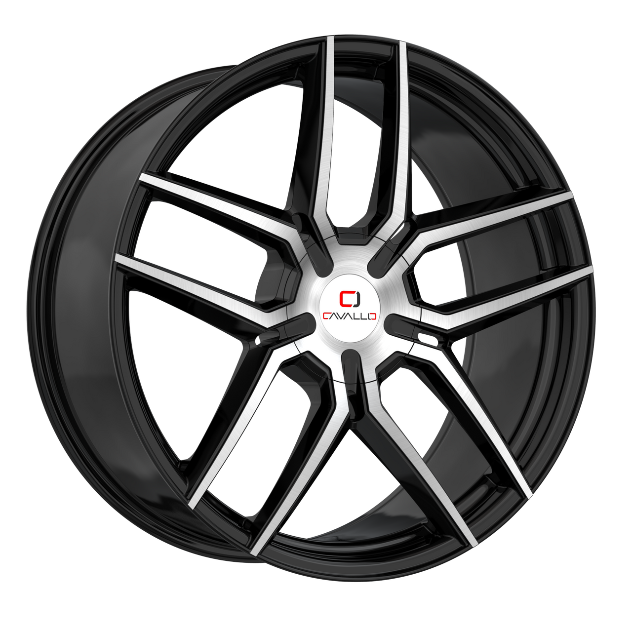 22" Cavallo CLV-55 Gloss Black & Machined 22x9.5 Wheel 5x115 5x120 15mm Rim