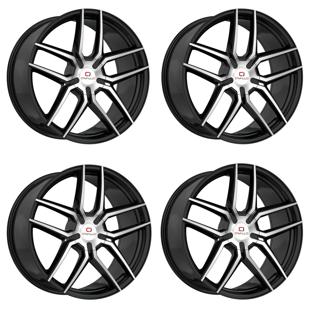 Set 4 22" Cavallo CLV-55 Gloss Black & Machined 22x8.5 Wheels 5x112 5x4.5 38mm