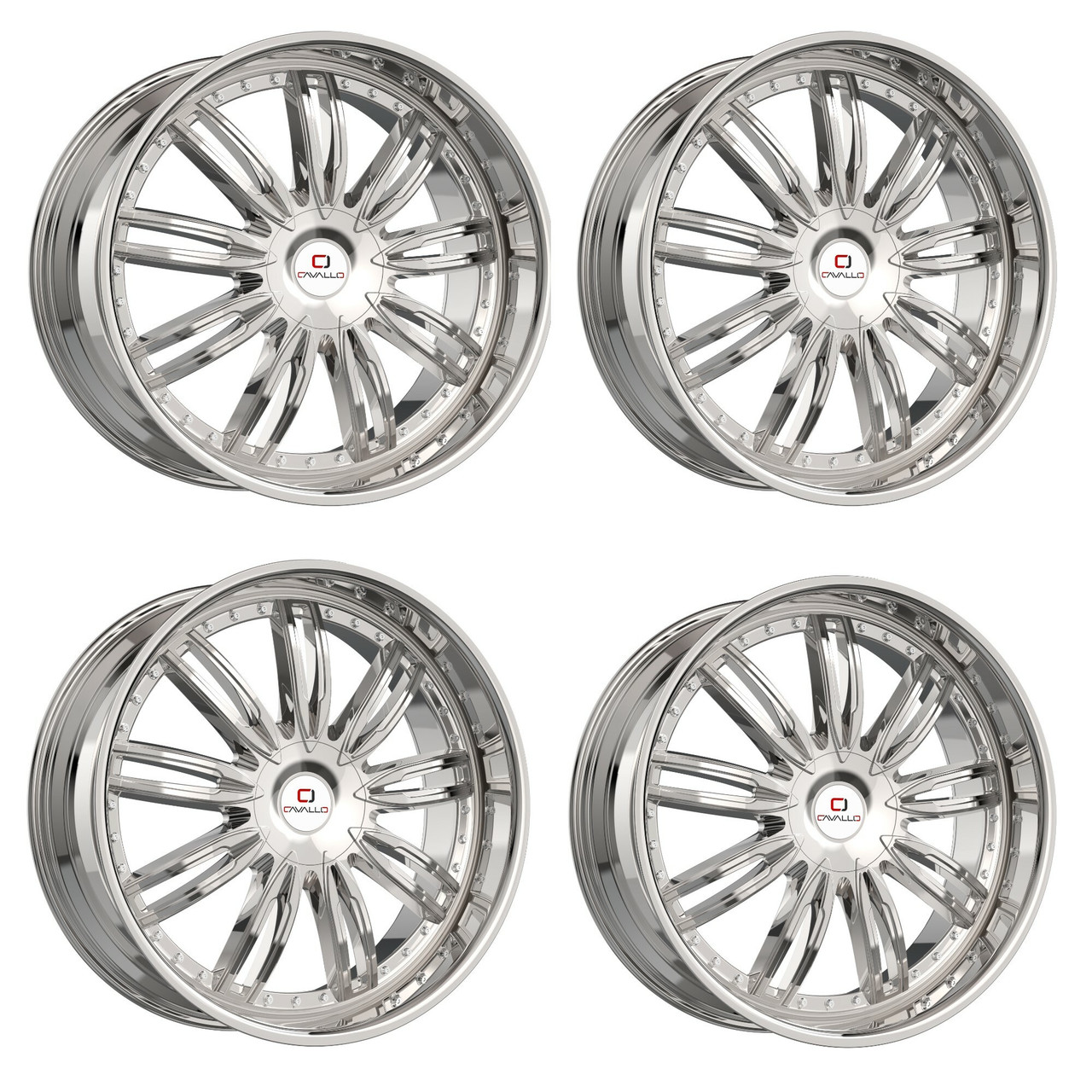 Set 4 22" Cavallo CLV-54 Nano Chrome 22x9.5 Wheels 5x115 5x120 15mm Rims