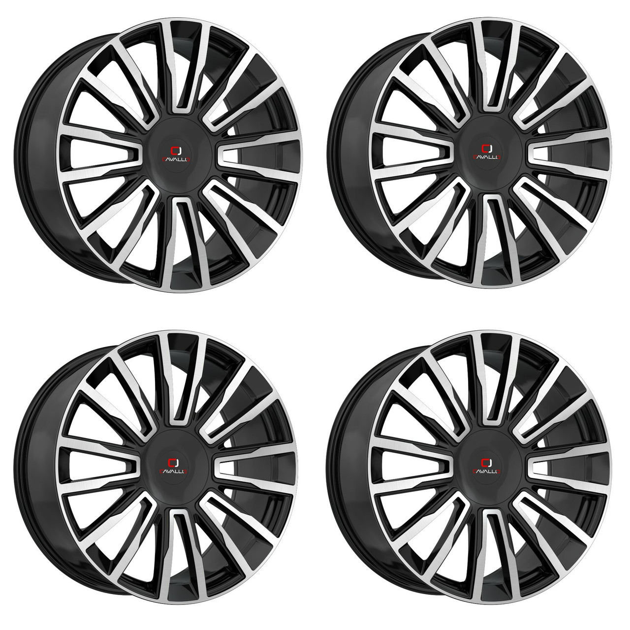 Set 4 22" Cavallo CLV-47 Gloss Black & Machined 22x8.5 Wheels 5x112 5x4.5 38mm Rims