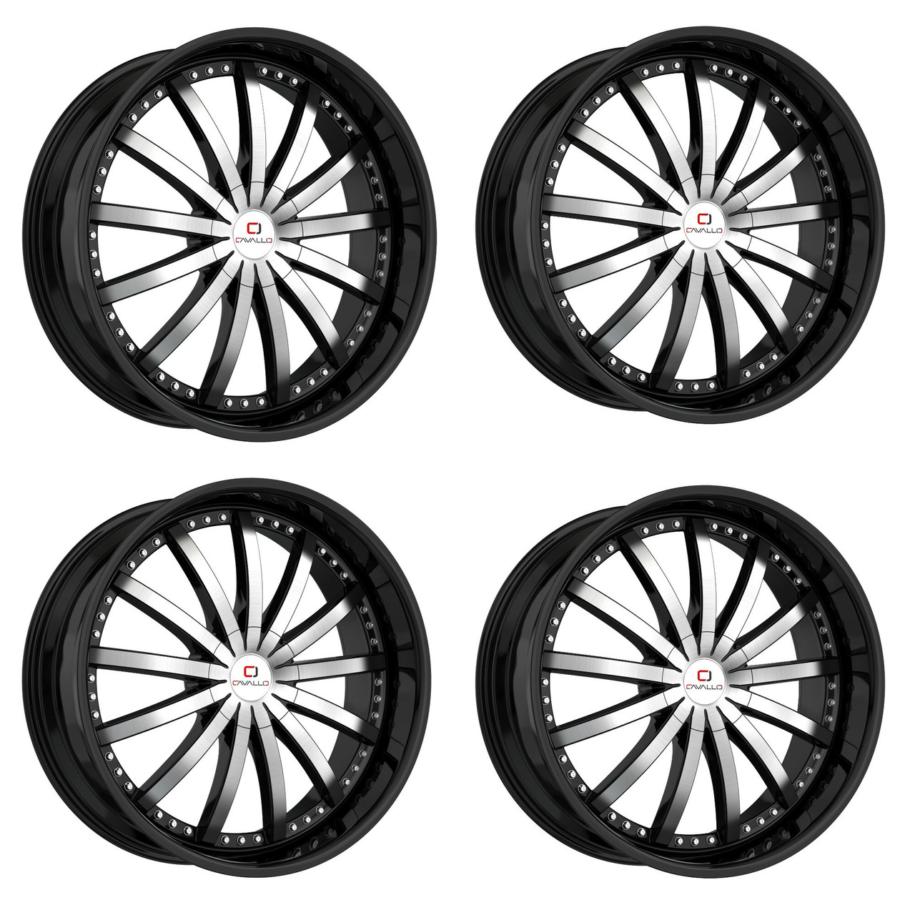 Set 4 22" Cavallo CLV-53 Gloss Black & Machined 22x8.5 Wheels 5x112 5x4.5 38mm