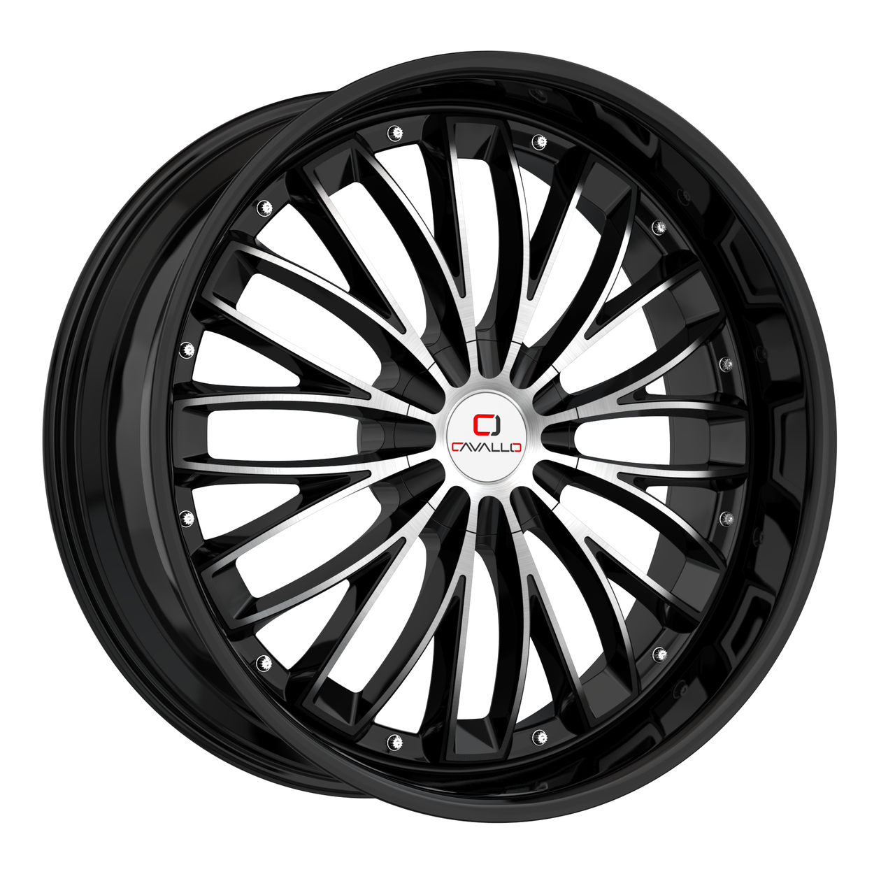 22" Cavallo CLV-42 Gloss Black & Machined 22x8.5 Wheel 5x4.5 5x120 38mm Rim