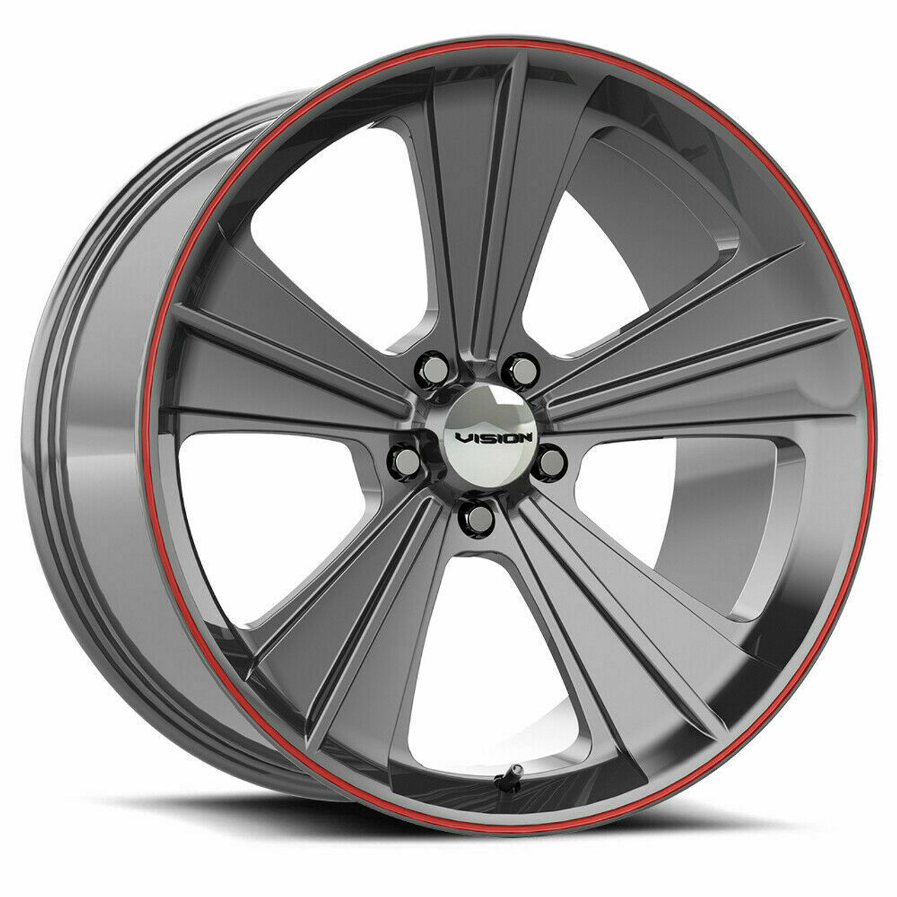 20" Vision American Muscle Missile 20x11 Gunmetal w/ Red Lip 5x4.5 Wheel 50mm