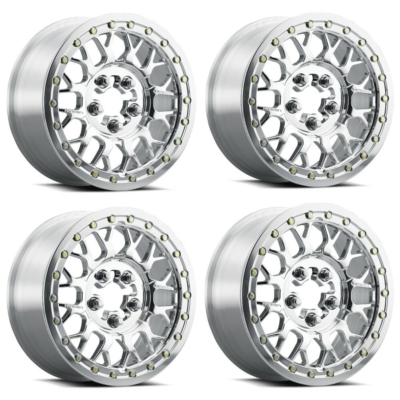 Set 4 15" Vision ATV 346 Storm Polished Beadlock Forged 15x10 Wheels 4x136 0mm