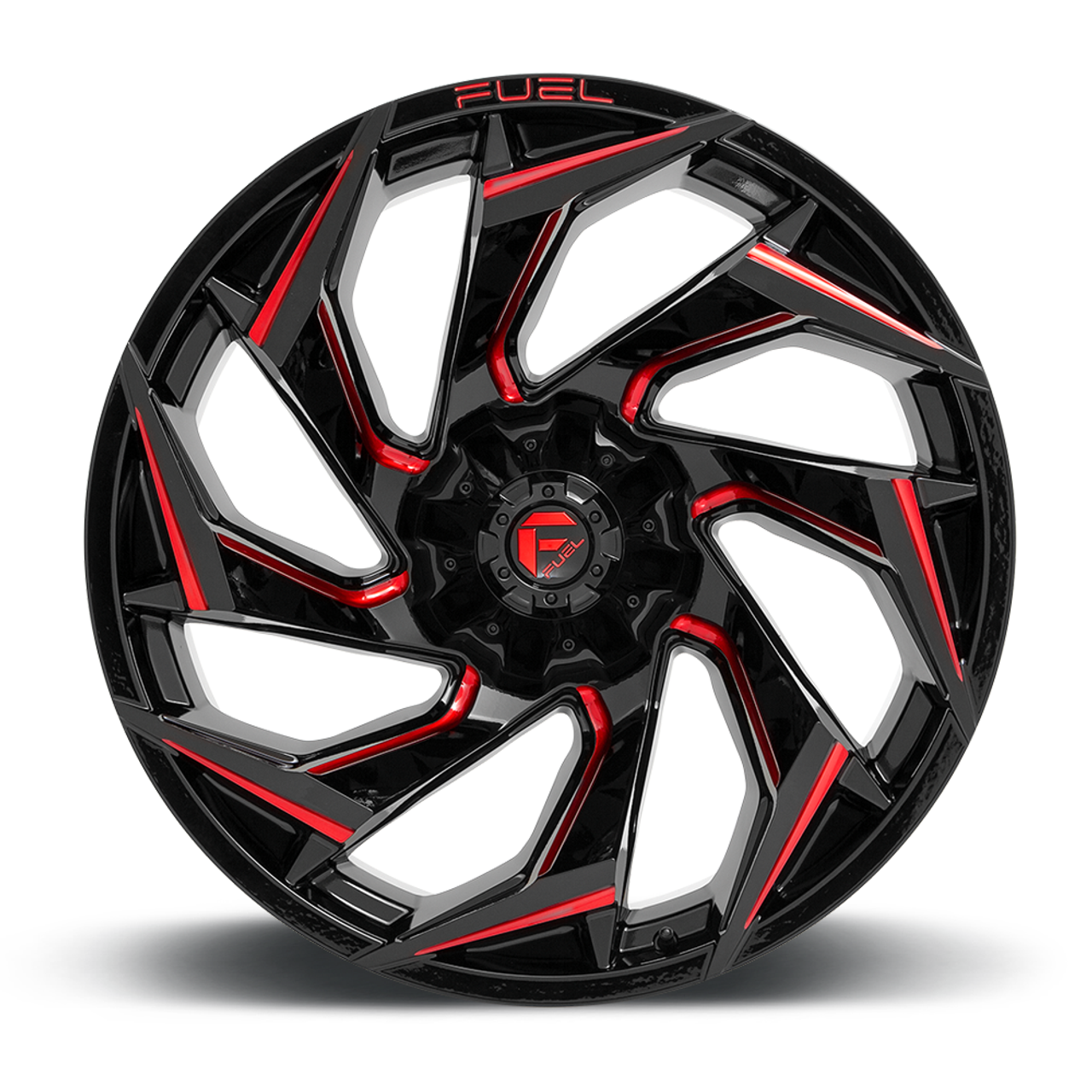 18" Fuel D755 Reaction 18x9 8x170 Gloss Black Milled Red Tint 1mm For Ford Wheel