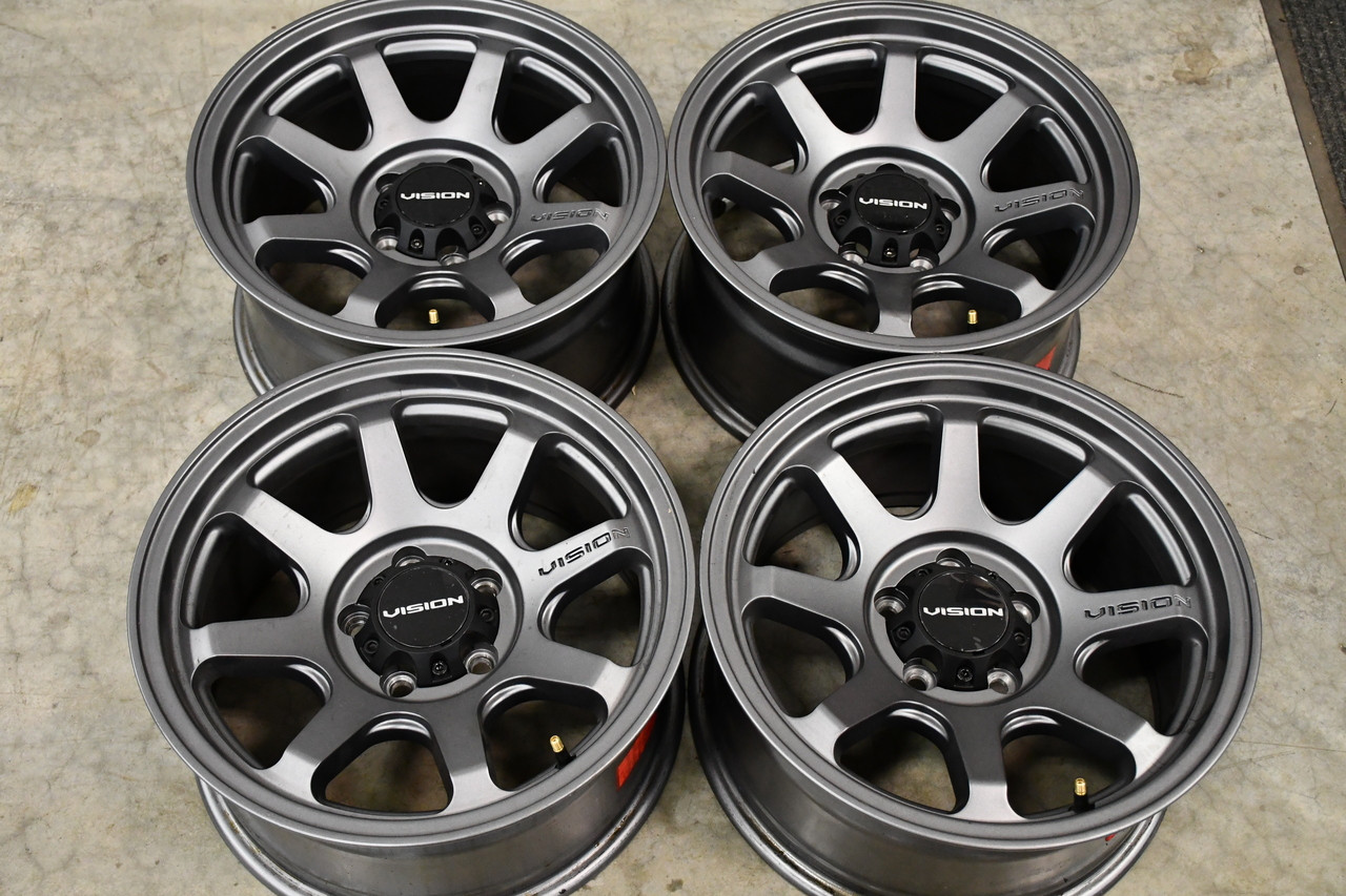 Set 4 20" Vision Off Road 351 Flow Satin Grey 20x9 Wheels 8x6.5 12mm Rim For GMC