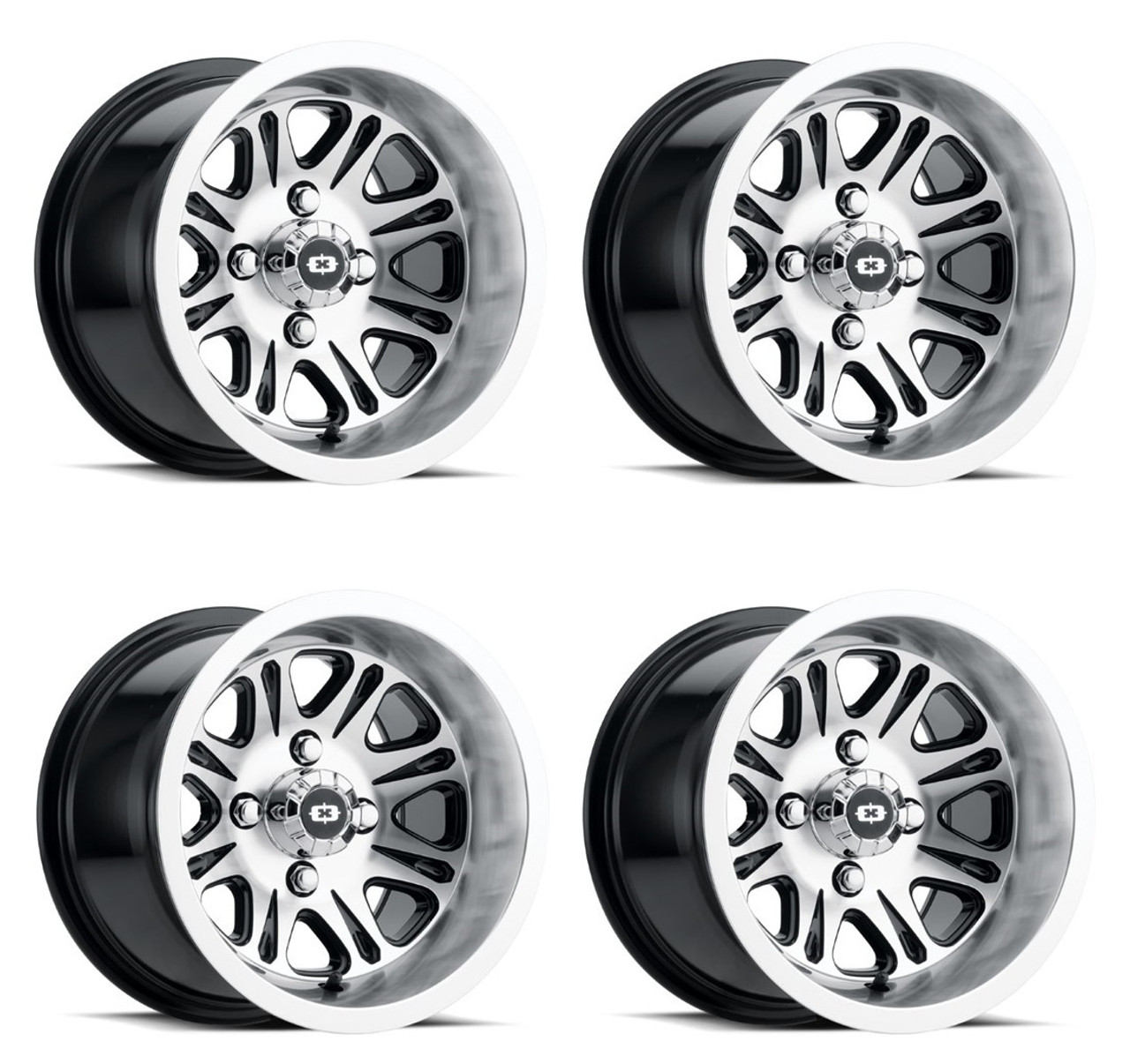 Set 4 12" Vision ATV 547 Spirit Black Mirror Machined 12x8 Wheels 4x156 -10.2mm