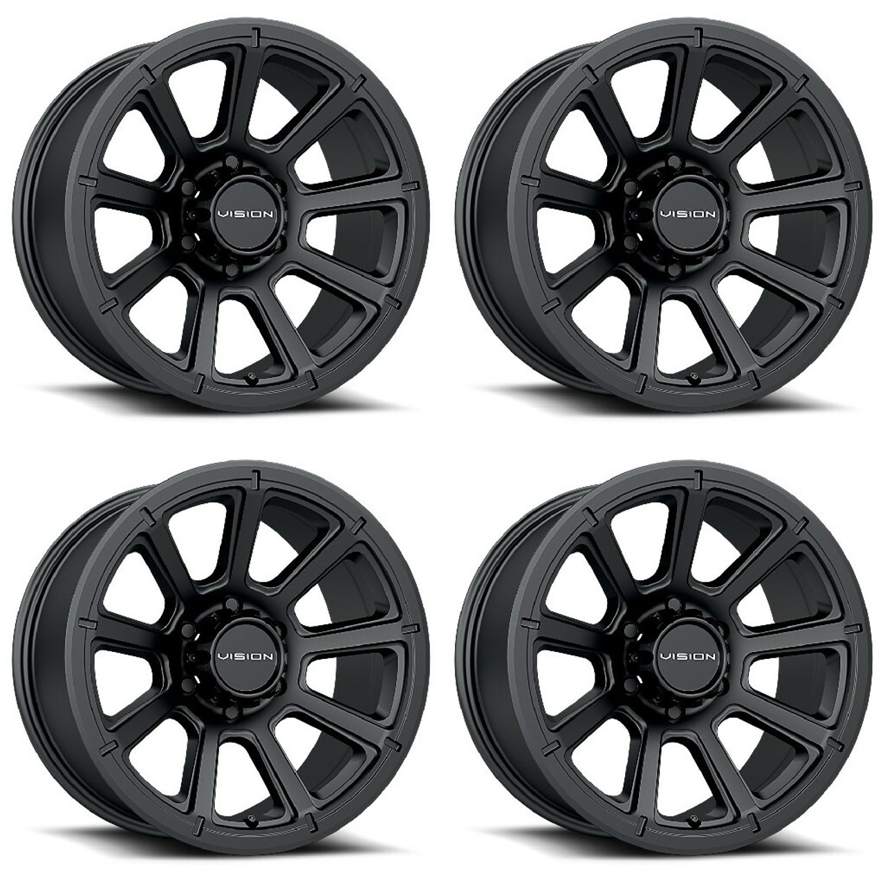 Set 4 14" Vision HD Trailer 353 Turbine Matte Black 14x5.5 Wheels 5x4.5 0mm Rims