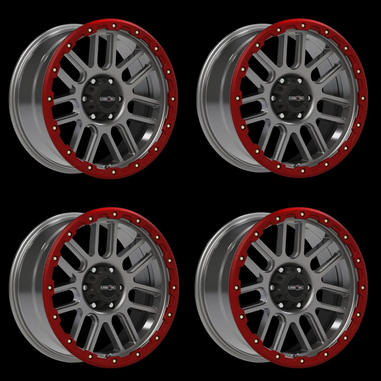 Set 4 18" Road 111 Nemesis Anthracite Red Simulated Beadlock 18x9 6x135 11mm Rim