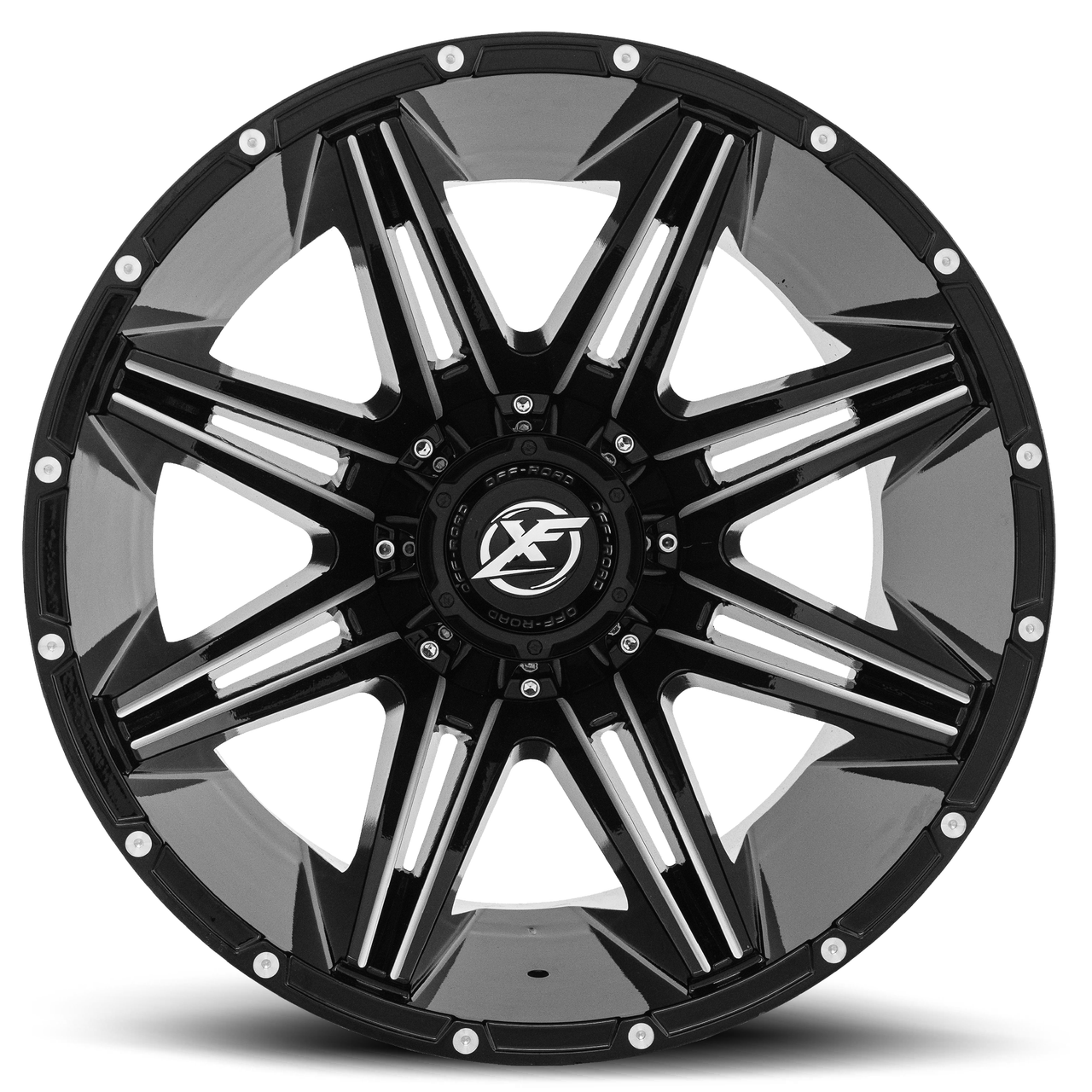 Set 4 22" XF Off-Road XF-220 Gloss Black Milled 22x10 Wheels 6x135 6x5.5 -18mm