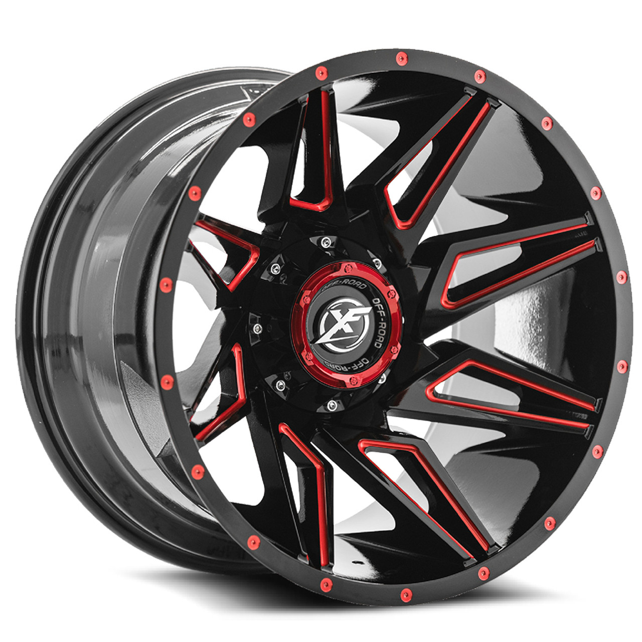 20" XF Off-Road XF-218 Gloss Black Red Milled 20x10 Wheel 6x135 6x5.5 -24mm Rim