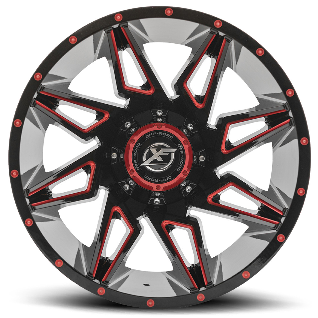 20" XF Off-Road XF-218 Gloss Black Red Milled 20x10 Wheel 6x135 6x5.5 -24mm Rim