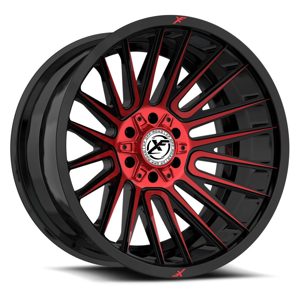 Set 4 18" XF Off-Road XF-234 Gloss Black & Red Machined 18x9 Wheels 5x5 5x5.5 12mm Rims