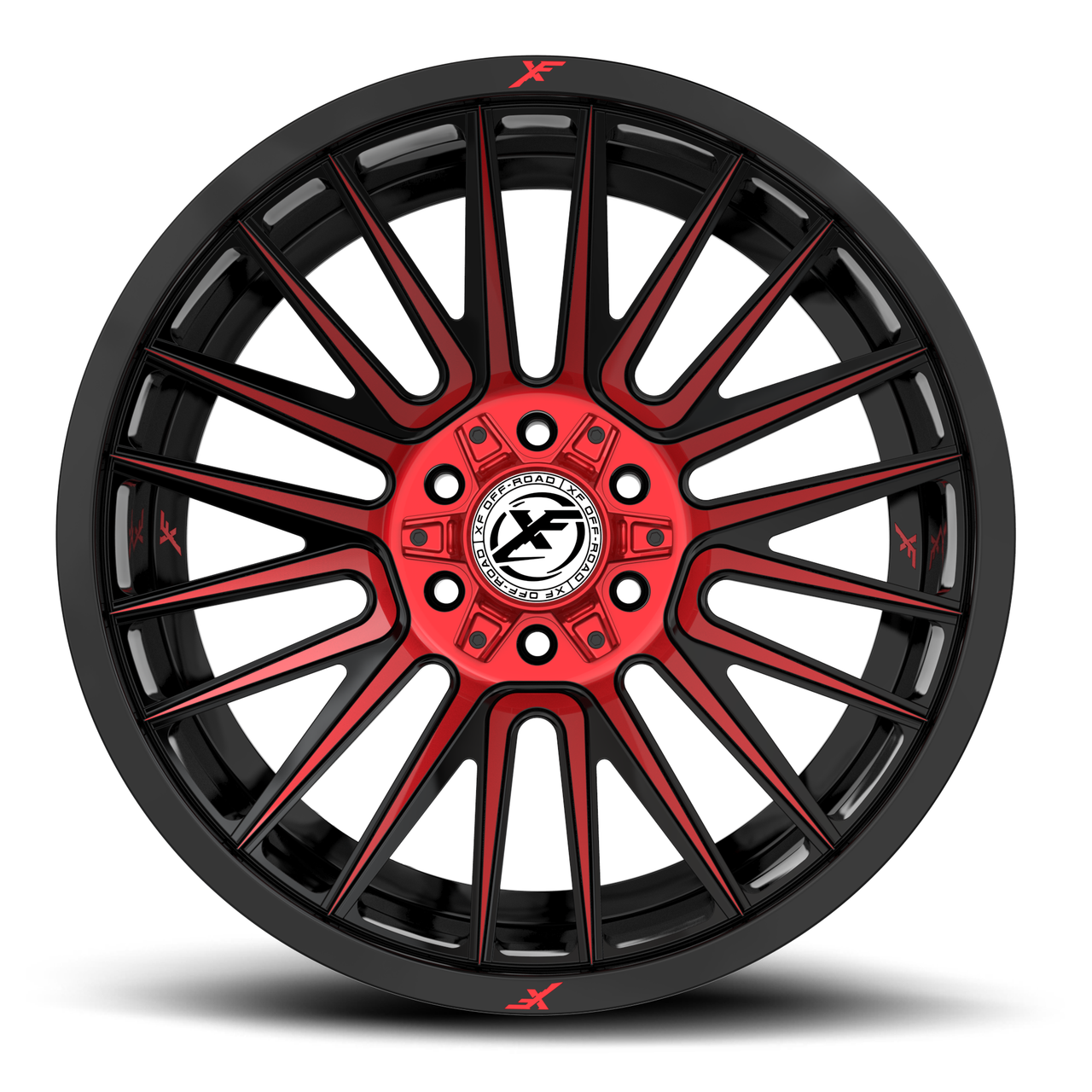 20" XF Off-Road XF-234 Gloss Black & Red Machined 20x9 Wheel 5x5 5x5.5 0mm Rim