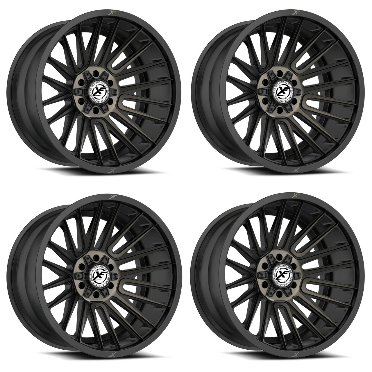 Set 4 20" XF Off-Road XF-234 Black & Brushed DDT 20x10 Wheels 5x5 5x5.5 -24mm