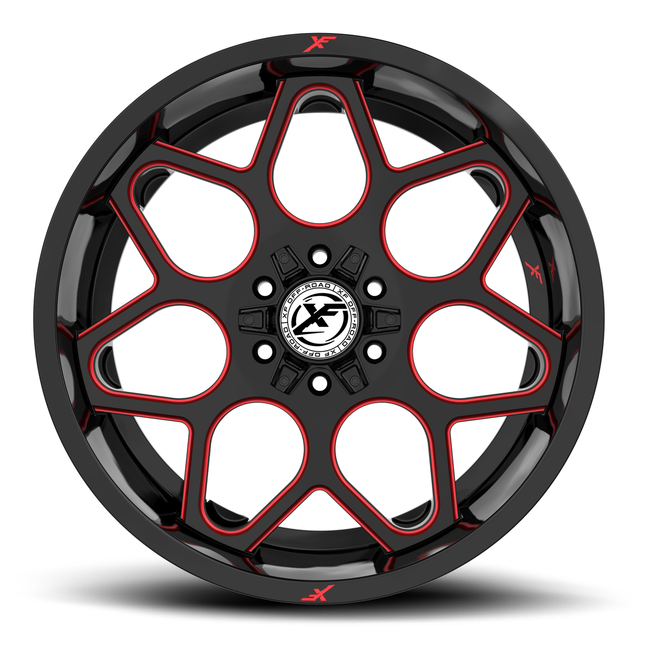 20" XF Off-Road XF-233 Gloss Black Red Milled 20x10 Wheel 8x6.5 8x170 -12mm Rim