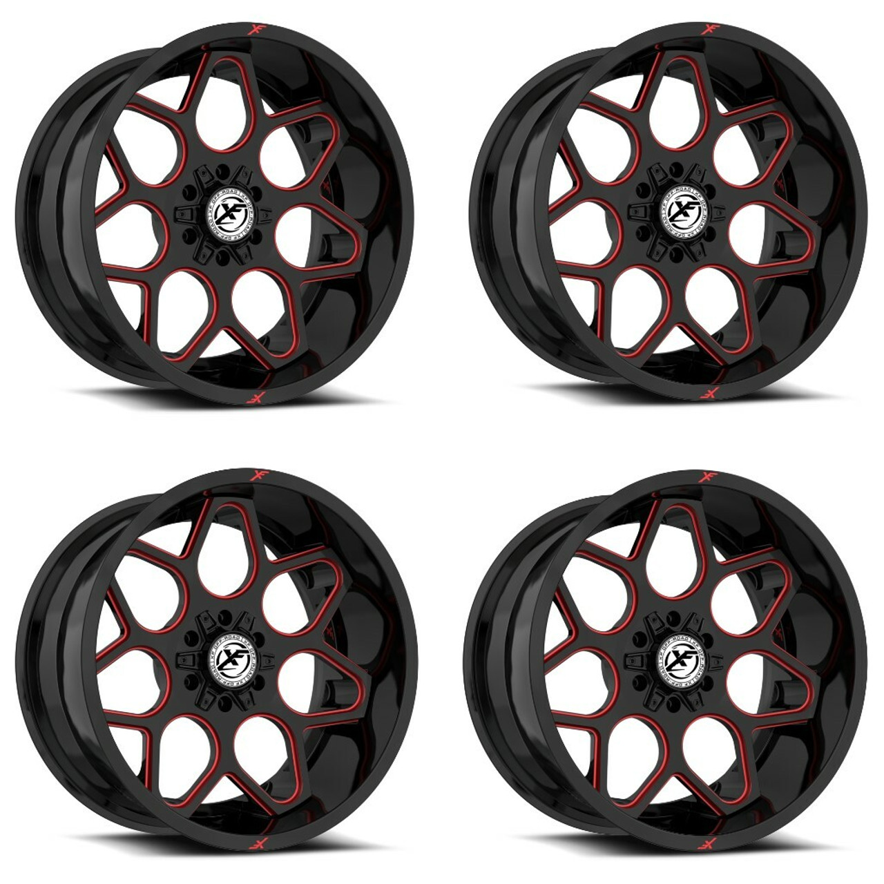 Set 4 20" XF Off-Road XF-233 Gloss Black Red Milled 20x10 8x6.5 8x170 -12mm Rims