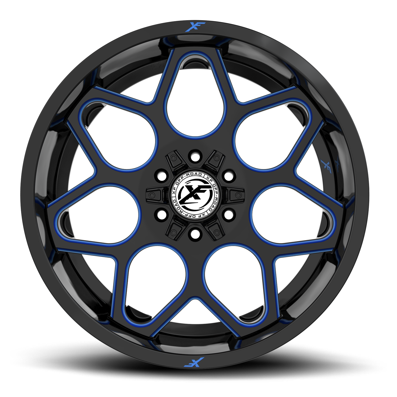 20" XF Off-Road XF-233 Gloss Black & Blue Milled 20x9 Wheel 6x135 6x5.5 0mm Rim