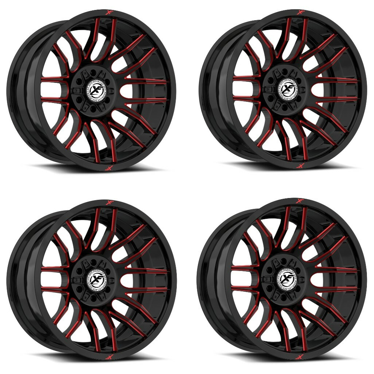 Set 4 18" XF Off-Road XF-232 Gloss Black & Red Milled 18x9 Wheels 5x5 5x5.5 12mm