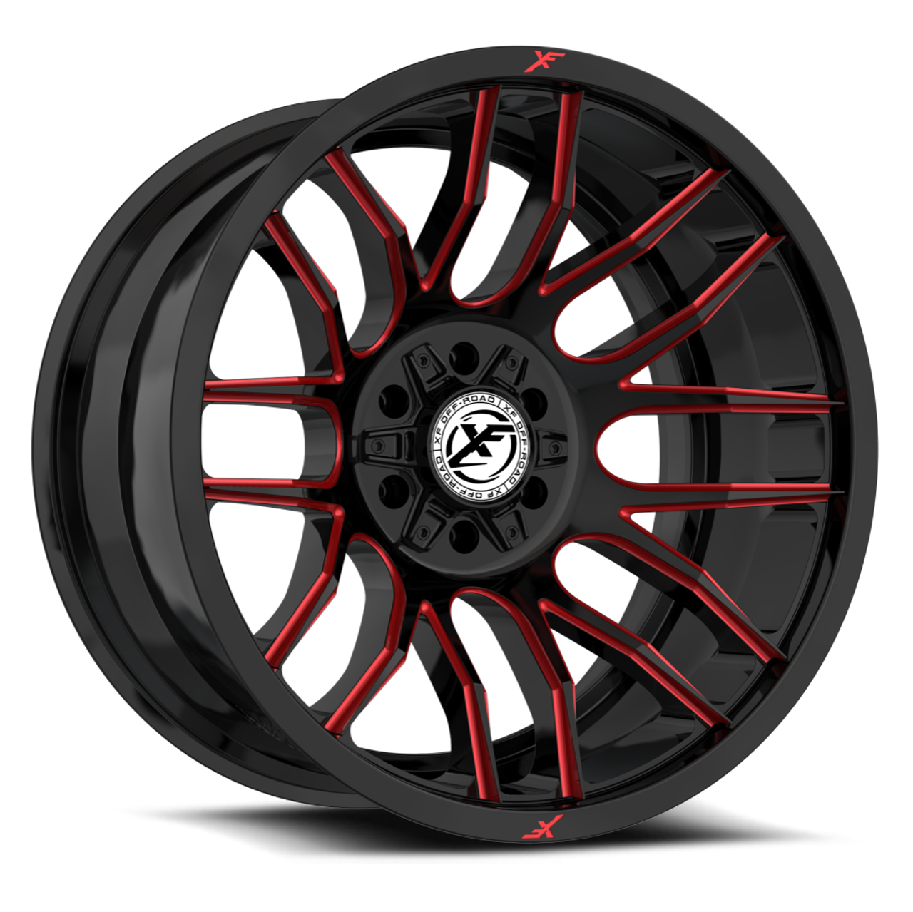 Set 4 18" XF Off-Road XF-232 Gloss Black & Red Milled 18x9 Wheels 5x5 5x5.5 12mm
