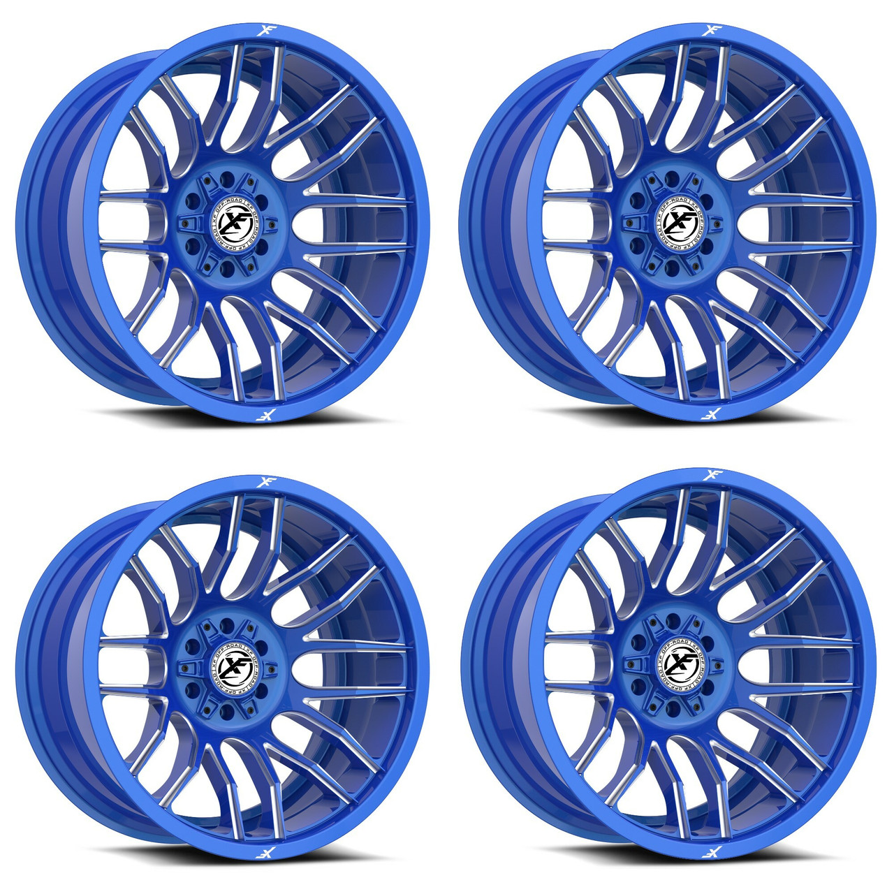 Set 4 22" XF Off-Road XF-232 Anodized Blue & Milled 22x12 6x135 6x5.5 -44mm Rims