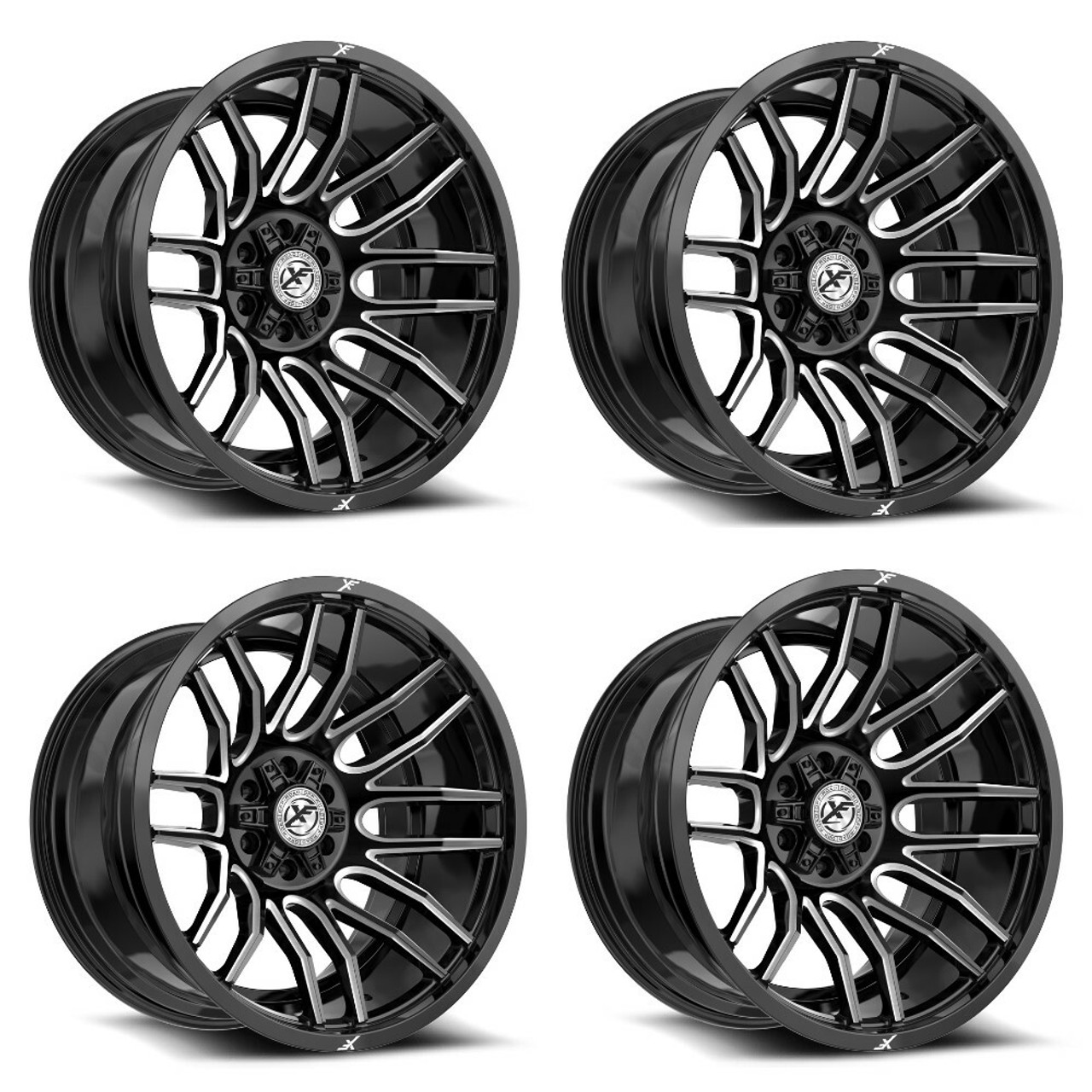 Set 4 20" XF Off-Road XF-232 Gloss Black & Milled 20x10 Wheels 8x6.5 8x170 -12mm