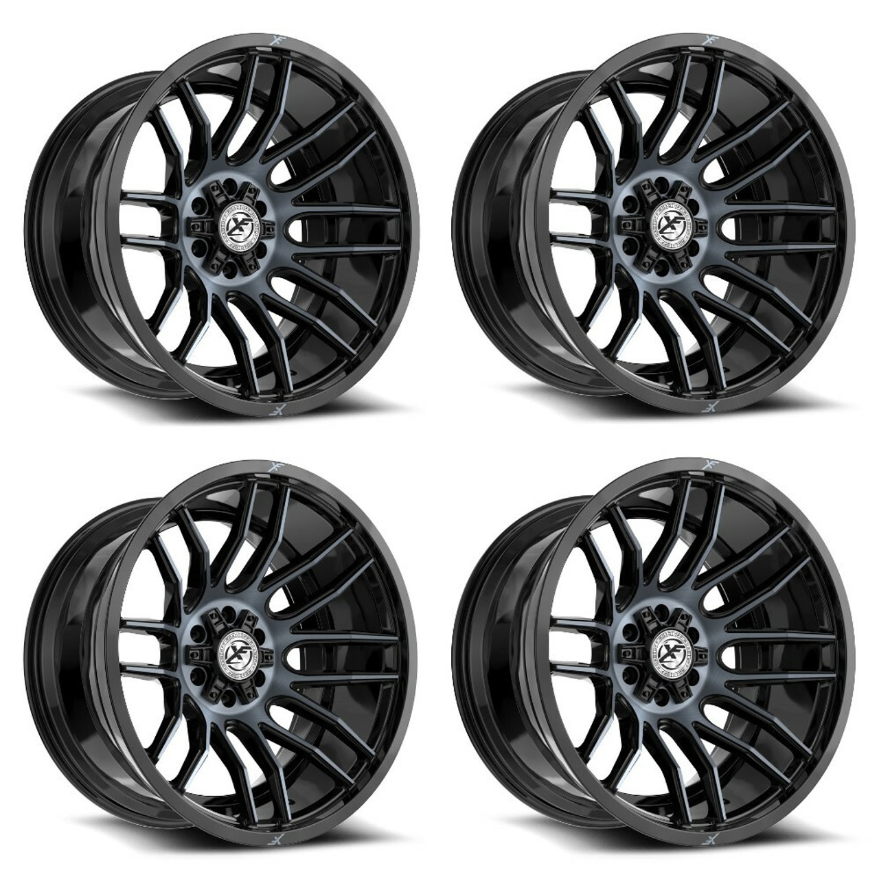 Set 4 20" XF Off-Road XF-232 Black Machined Titanium DDT 20x9 5x5 5x5.5 12mm Rim