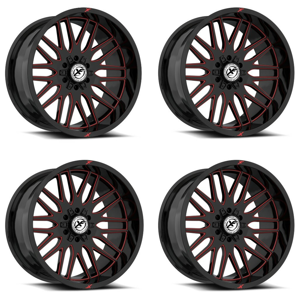 Set 4 24" XF Off-Road XF-240 Gloss Black Red Milled 24x12 6x135 6x5.5 -44mm Rims