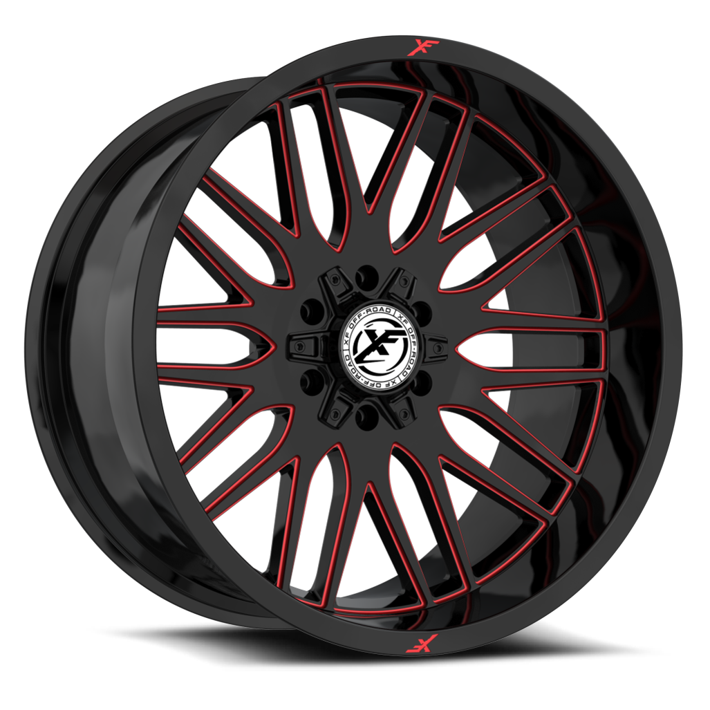 Set 4 22" XF Off-Road XF-240 Gloss Black Red Milled 22x10 Wheels 5x5 5x5.5 -18mm