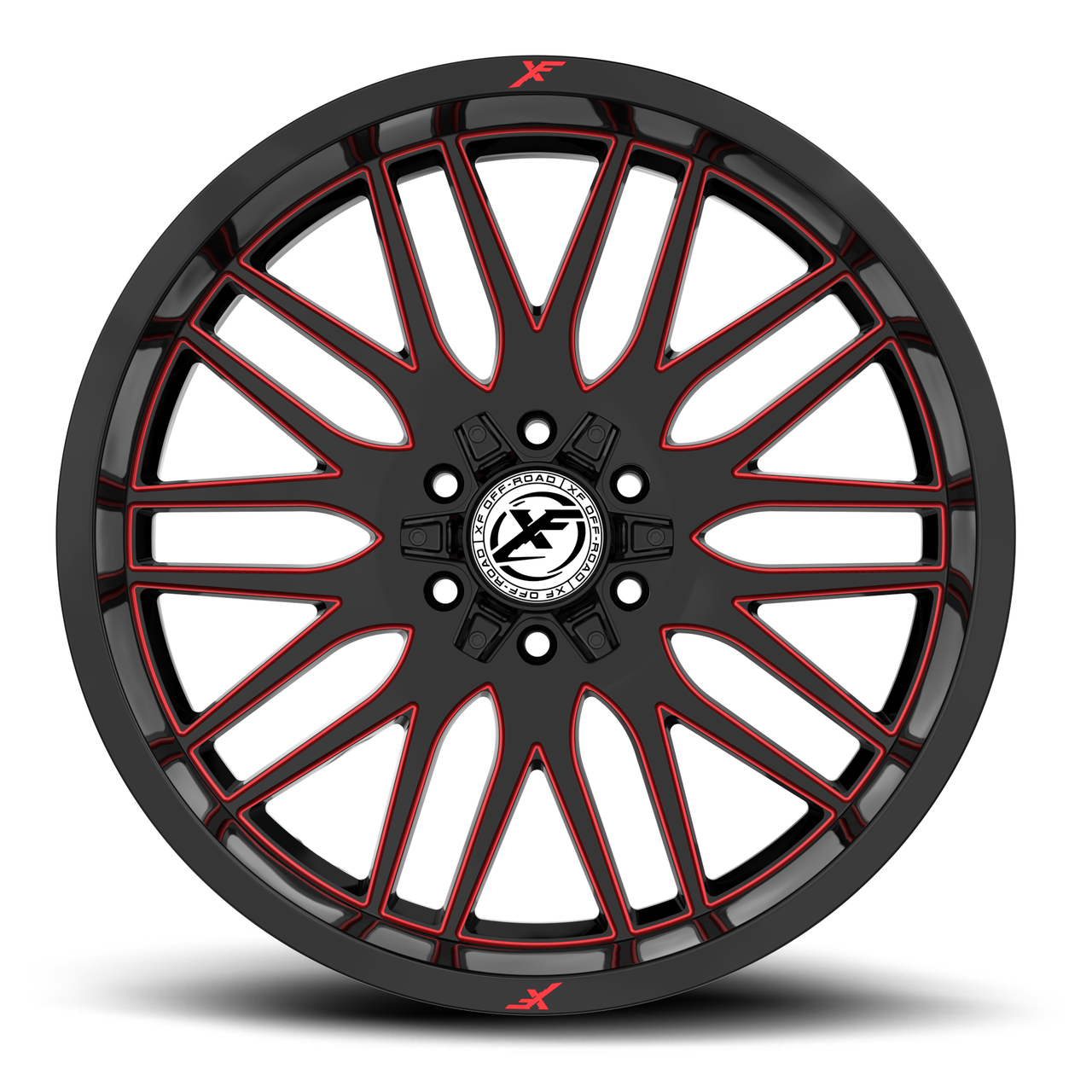 Set 4 20" XF Off-Road XF-240 Gloss Black Red Milled 20x10 Wheels 5x5 5x5.5 -12mm